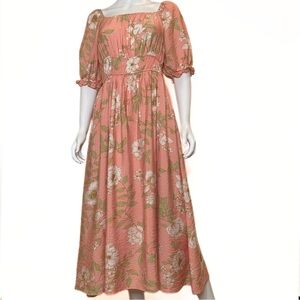 By The River Floral Empire Waist Dress Womens SZ L Romantic Cottagecore Prairie